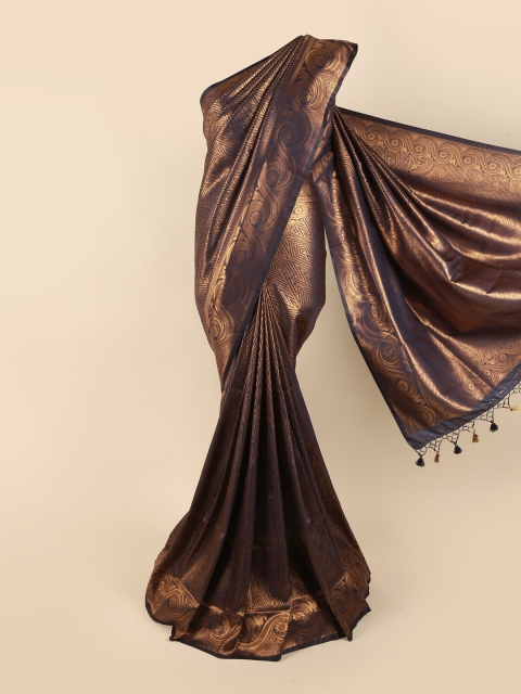 

Pothys Navy Blue & Gold-Toned Woven Design Pure Silk Banarasi Saree