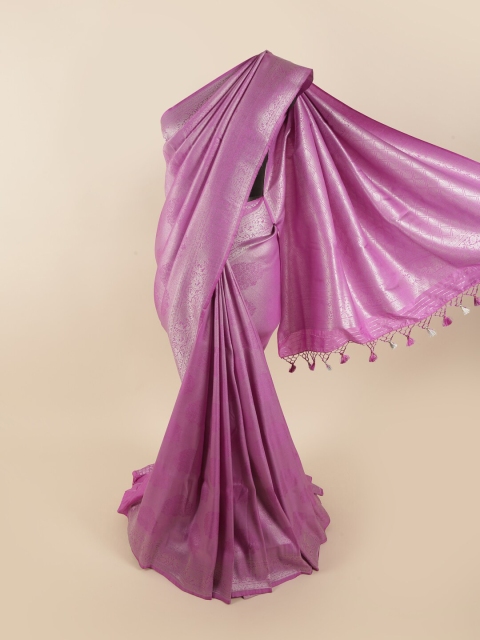 

Pothys Lavender & Silver-Toned Ethnic Motifs Pure Silk Banarasi Saree