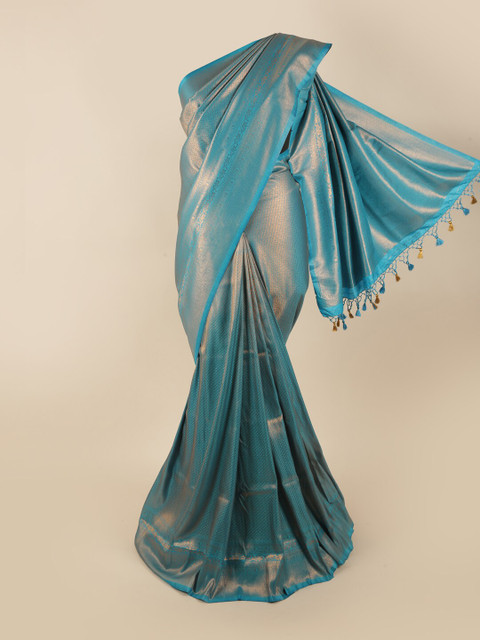 

Pothys Blue & Gold-Toned Woven Design Pure Silk Banarasi Saree