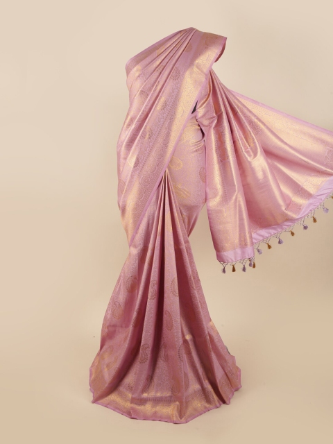 

Pothys Lavender & Gold-Toned Woven Design Pure Silk Banarasi Saree