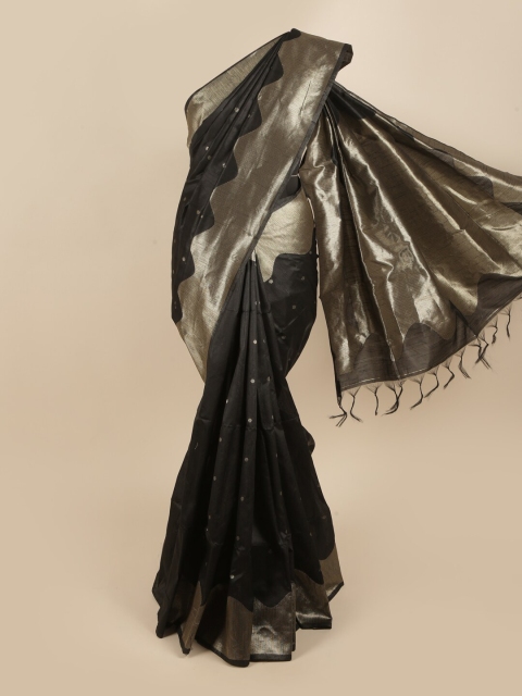 

Pothys Black & Silver-Toned Ethnic Motifs Jute Silk Saree