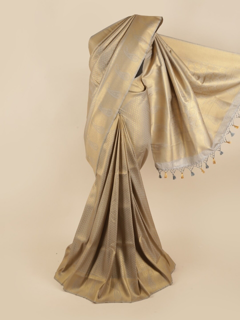 

Pothys Grey & Gold-Toned Woven Design Pure Silk Banarasi Saree