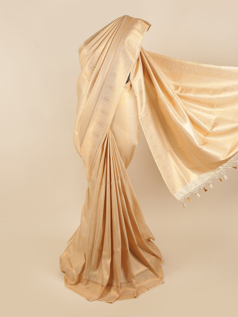 

Pothys Cream-Coloured & Gold-Toned Woven Design Zari Pure Silk Banarasi Saree