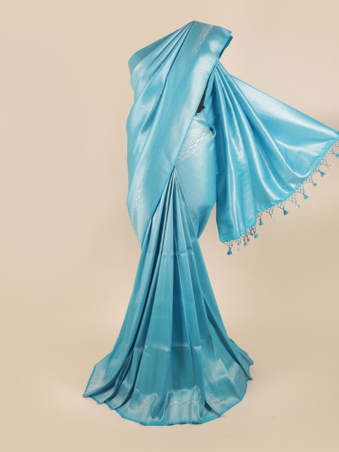 

Pothys Women Blue Banarasi Silk Saree with Blouse, Turquoise blue