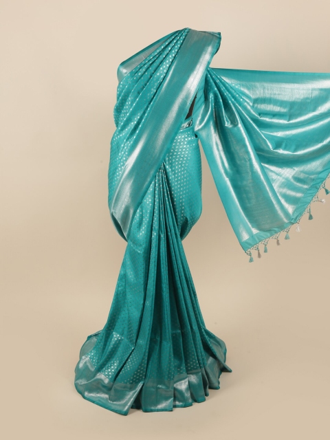 

Pothys Blue & Silver-Toned Woven Design Zari Pure Silk Banarasi Saree