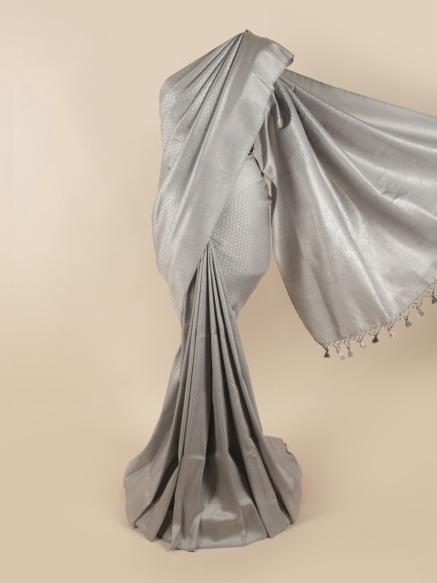 

Pothys Grey & Silver-Toned Woven Design Zari Pure Silk Banarasi Saree