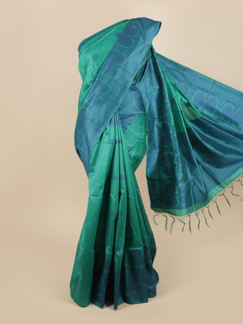 

Pothys Green & Blue Floral Jute Silk Saree