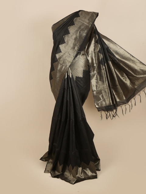 

Pothys Black & Silver-Toned Woven Design Zari Jute Silk Saree