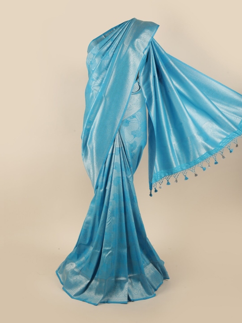 

Pothys Blue & Silver-Toned Pure Silk Woven Designed Banarasi Saree