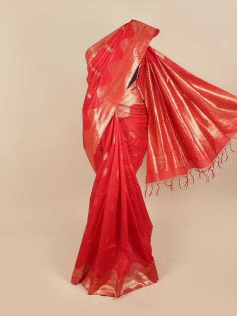 

Pothys Red & Gold-Toned Woven Design Zari Jute Silk Saree