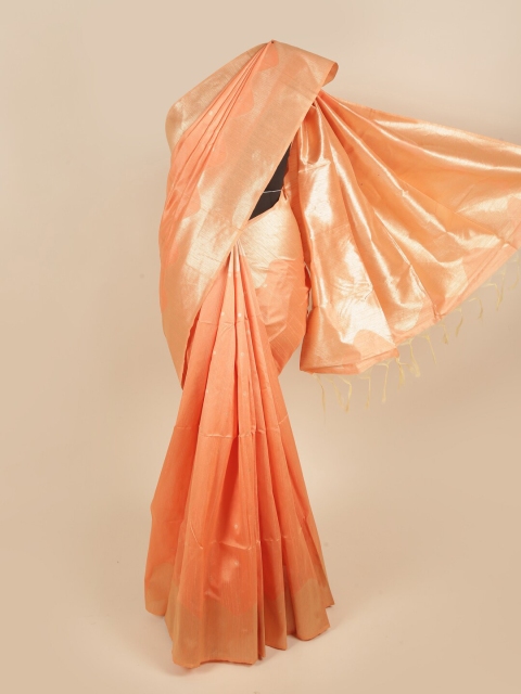 

Pothys Peach-Coloured & Gold-Toned Woven Design Zari Jute Silk Saree