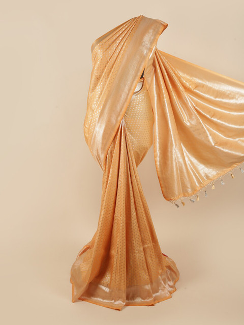 

Pothys Peach-Coloured & Gold-Toned Woven Design Pure Silk Banarasi Saree