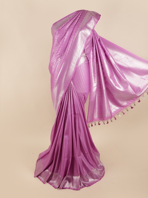 

Pothys Lavender & Silver-Toned Woven Design Zari Pure Silk Banarasi Saree