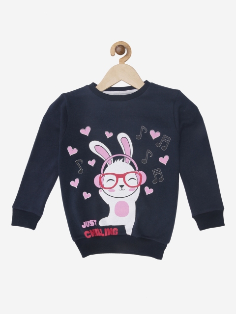 

Wyld Sprog Girls Navy Blue & White Cute Bunny Print Sweatshirt