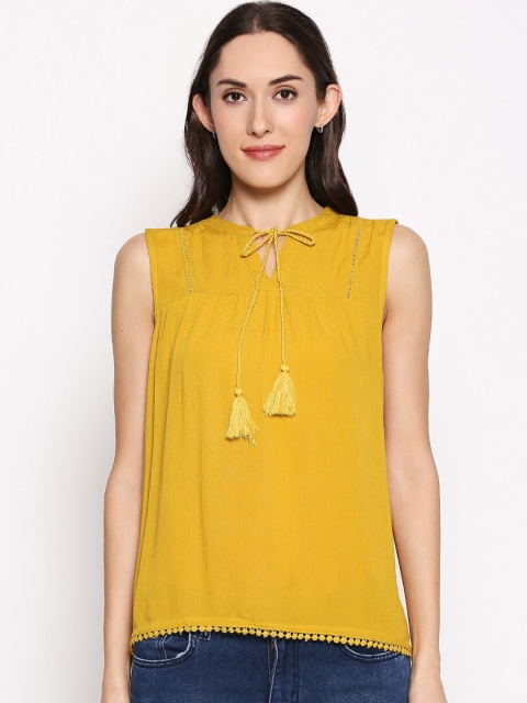 

People Lime Green Tie-Up Neck Regular Top