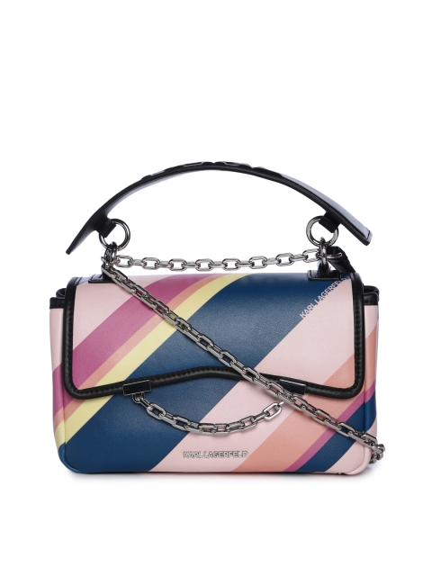 

Karl Lagerfeld Multicoloured Striped Leather Structured Handheld Bag, Multi