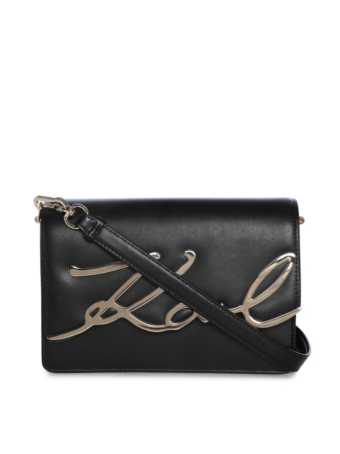 

Karl Lagerfeld Black Leather Structured Sling Bag