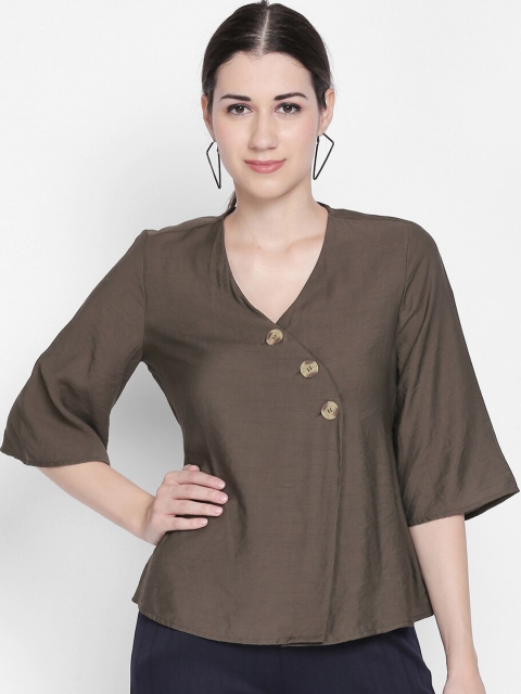 

Honey by Pantaloons Brown Solid Linen Wrap Top