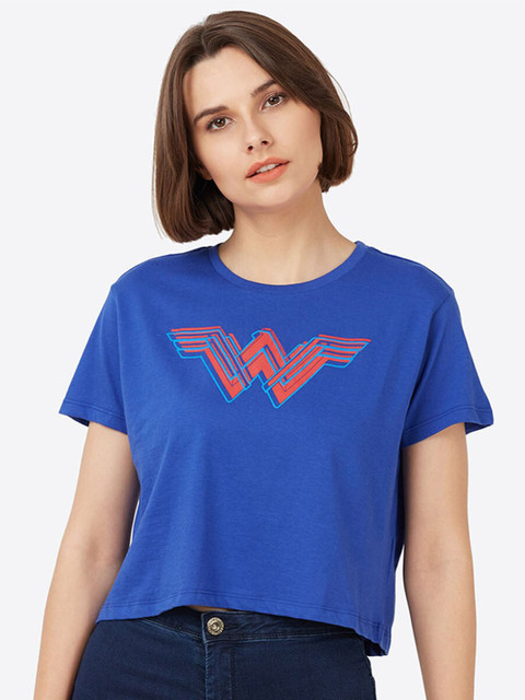 

Free Authority Wonder Woman Featured Women Blue Printed T-shirt