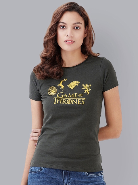 

Free Authority Women Olive Green Game Of Thrones Typography T-shirt