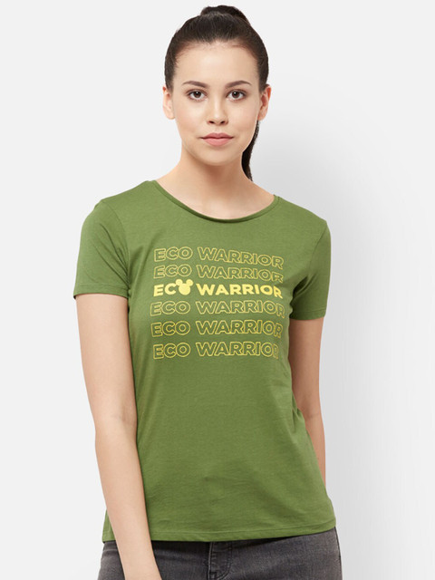 

Free Authority Mickey & Friends Featured Women Green Printed Cotton T-shirt