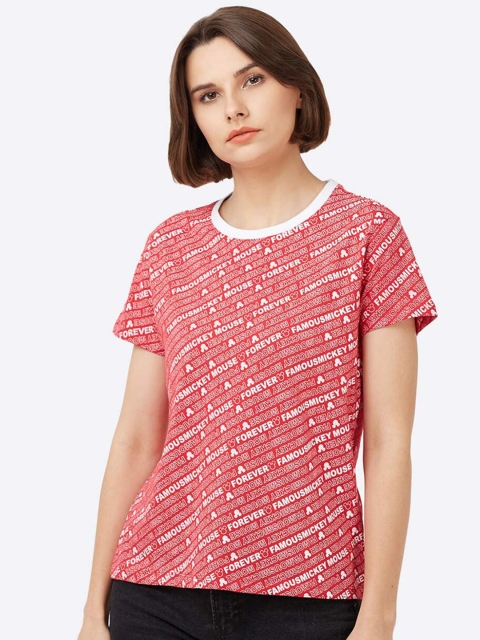 

Free Authority Mickey & Friends Women Red & White Printed T-shirt