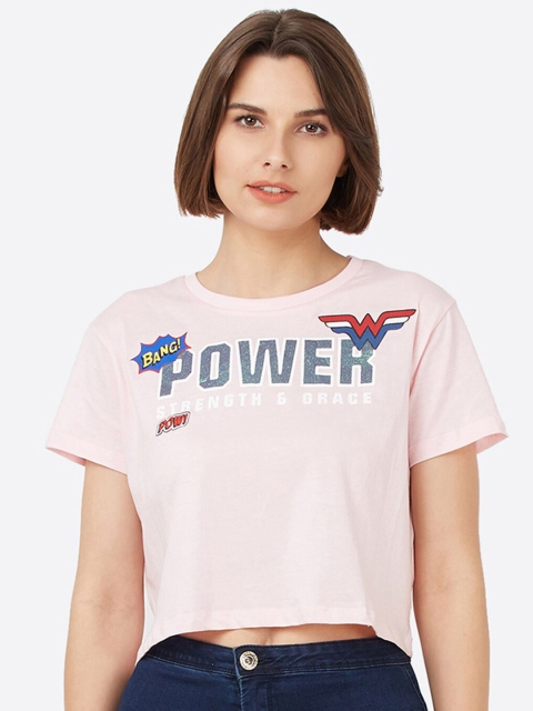 

Free Authority Women Pink Wonder Woman Printed Crop T-shirt