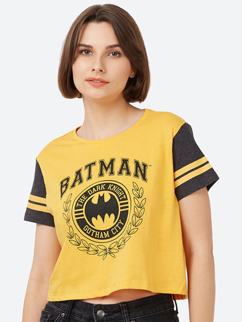 

Free Authority Women Yellow Typography Batman Printed T-shirt