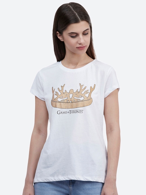 

Free Authority Women White Game Of Thrones Printed T-shirt