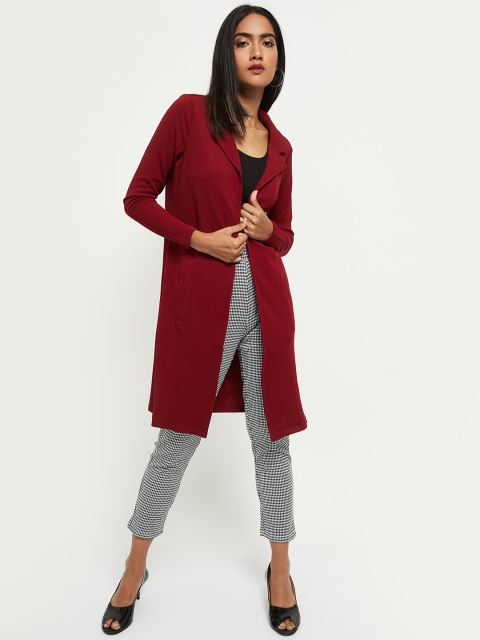 

max Women Red Longline Open Front Jacket