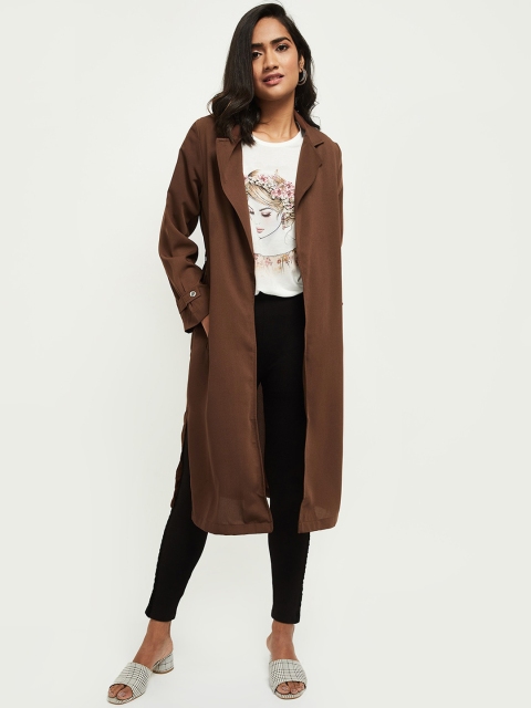 

max Women Brown Longline Open Front Jacket