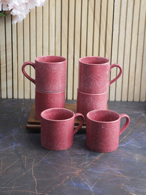 

VarEesha Set Of 6 Handcrafted and Hand Painted Ceramic Cups, Pink