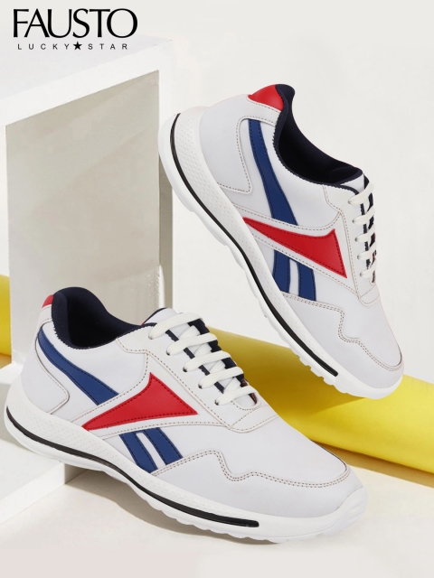 

FAUSTO Men White Striped PU Sneakers