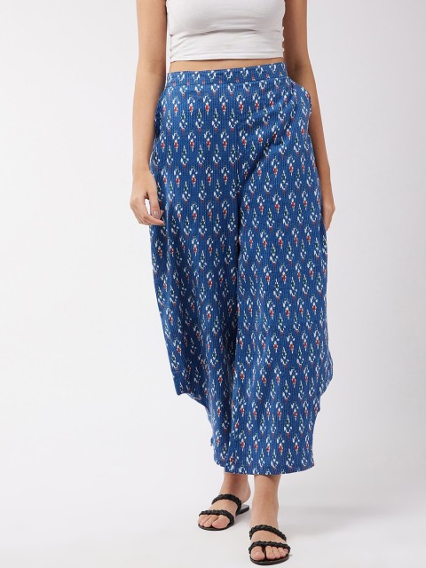 

InWeave Women Blue Ethnic Motifs Printed Loose Fit High-Rise Parallel Trousers