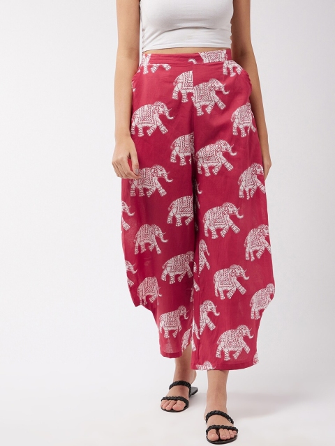 

InWeave Women Red & White Elephant Printed Cropped Palazzos