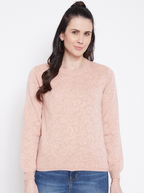 

Madame Women Peach-Coloured Floral Self Design Pullover