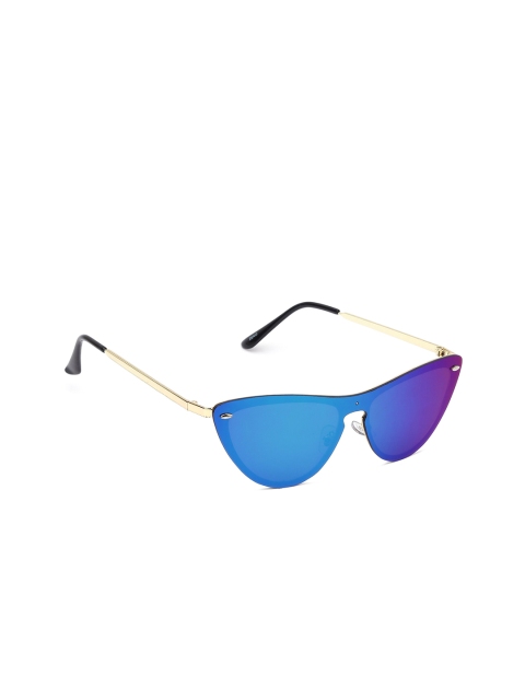 

Swiss Design Unisex Mirrored UV Protected Lens & Gold-Toned Cateye Sunglasses SDSG21, Blue