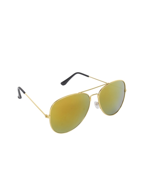 

Swiss Design Unisex Green Lens & Gold-Toned Aviator Sunglasses with UV Protected Lens, Yellow
