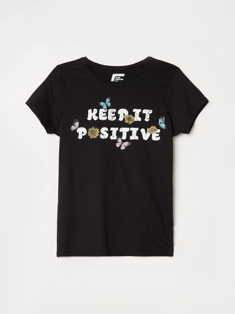 

Fame Forever by Lifestyle Girls Black & White Typography Printed T-shirt