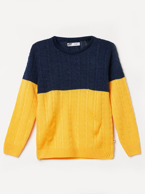 

Fame Forever by Lifestyle Boys Navy Blue & Yellow Colourblocked Sweater Vest