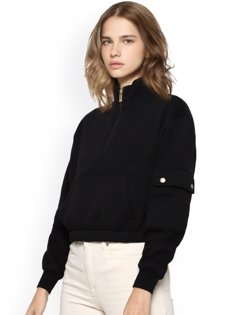 

ONLY Women Black Half Zipper Sweatshirt