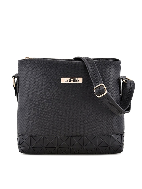 

LaFille Black Textured PU Structured Sling Bag