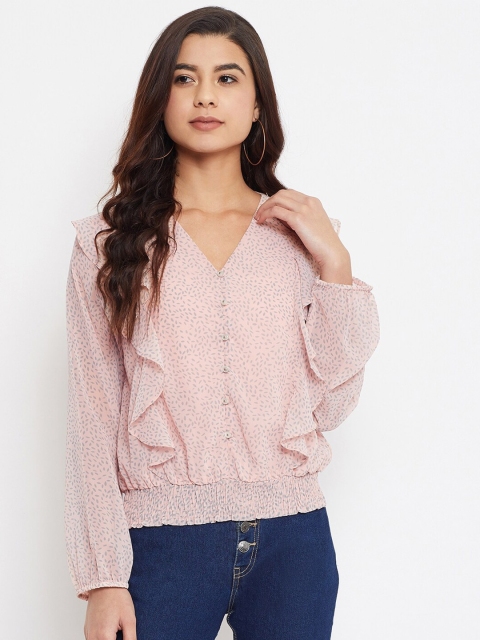 

Madame Peach-Coloured Geometric Blouson Top