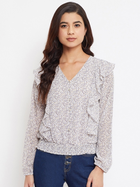 

Madame Off White Abstract Printed Blouson Top