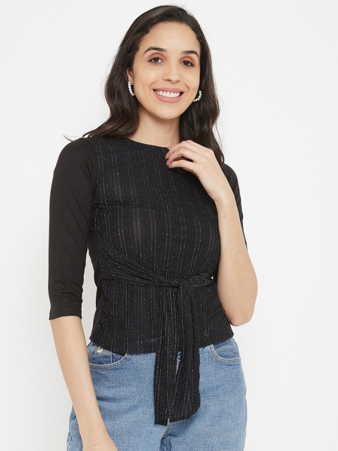 

Madame Black Striped Cinched Waist Top