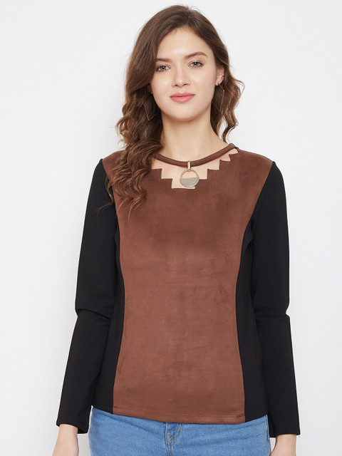 

Madame Tan & Black Colourblocked Jewel Neck Regular Top