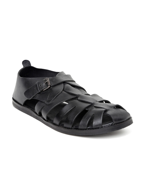 

Estd. 1977 Men Black Leather Fisherman Sandals