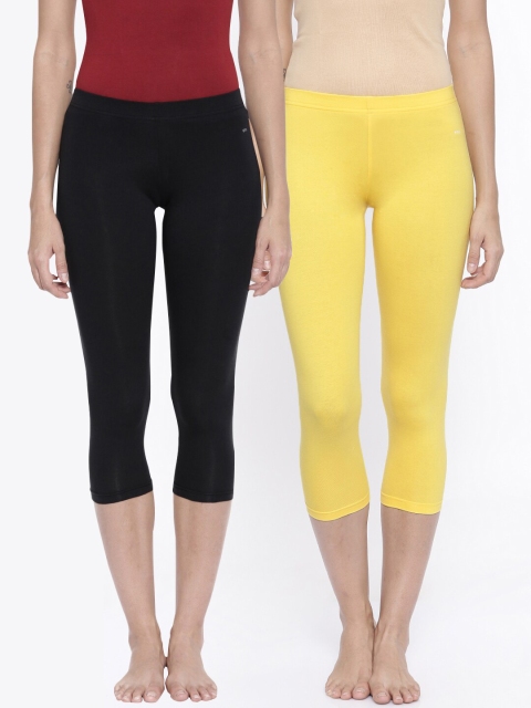 

Bitz Women Pack of 2 Pure Cotton Black & Yellow Capris