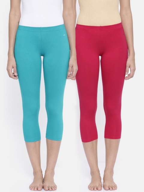 

Bitz Women Pack of 2 Turquoise Blue & Red Organic Cotton Capris