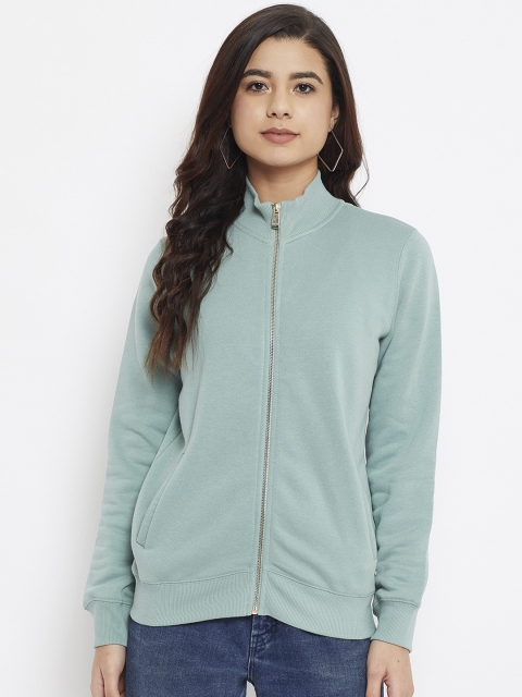 

Madame Women Sea Green Cotton Front-Open Sweatshirt